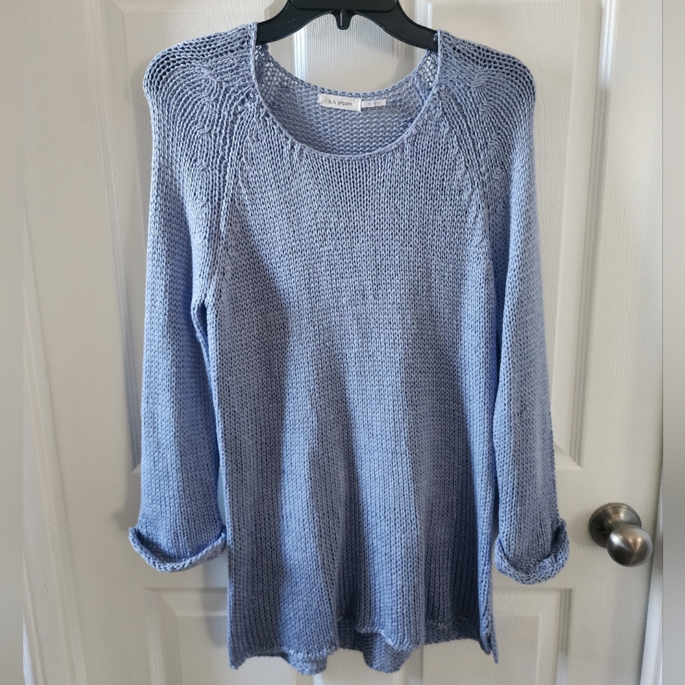 Blu Pepper Light Blue Cable Knit Scoop Neck Sweater